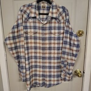Ely Cattleman Blue and Brown Pearl Snap Shirt XXL